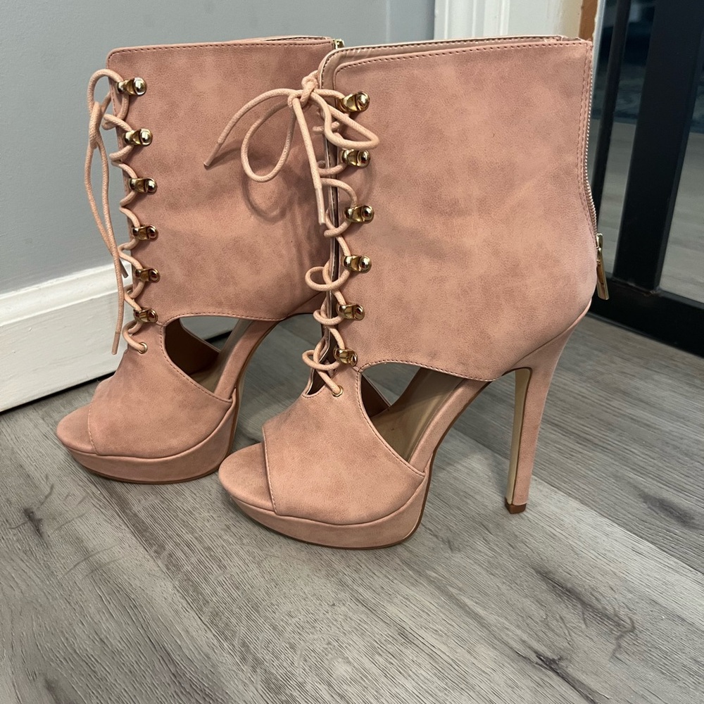 Shoe Dazzle Blush Lace-Up Heeled Boots